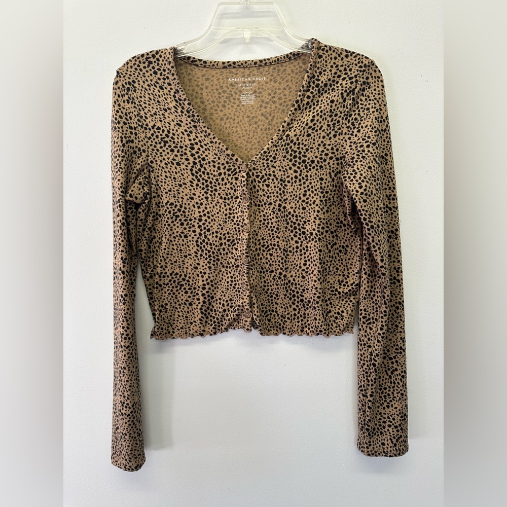 American Eagle Soft & Sexy Plush Leopard Print Blouse Women’s Size Small